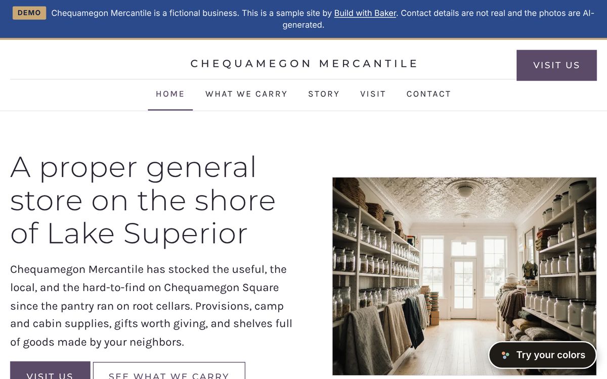 Chequamegon Mercantile demo home page