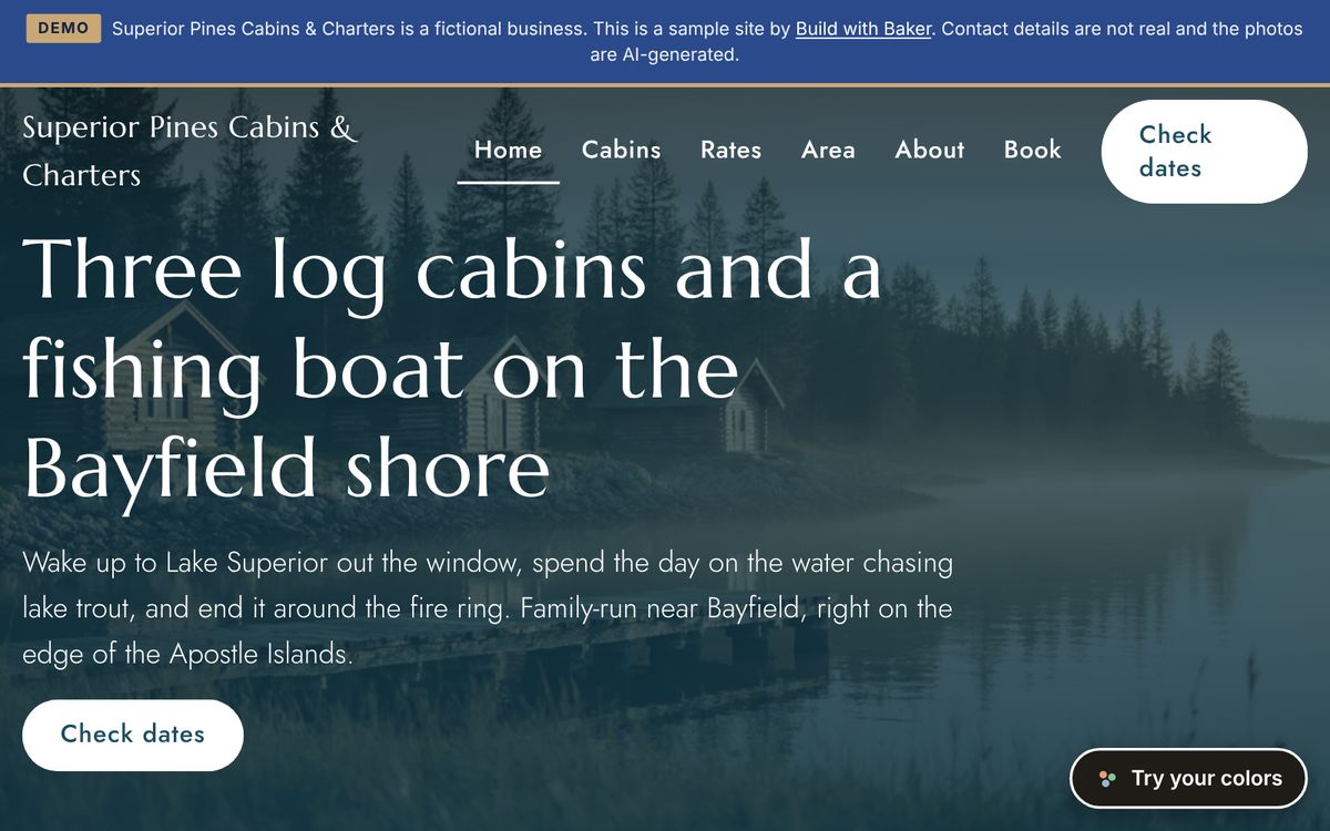 Superior Pines Cabins and Charters demo home page
