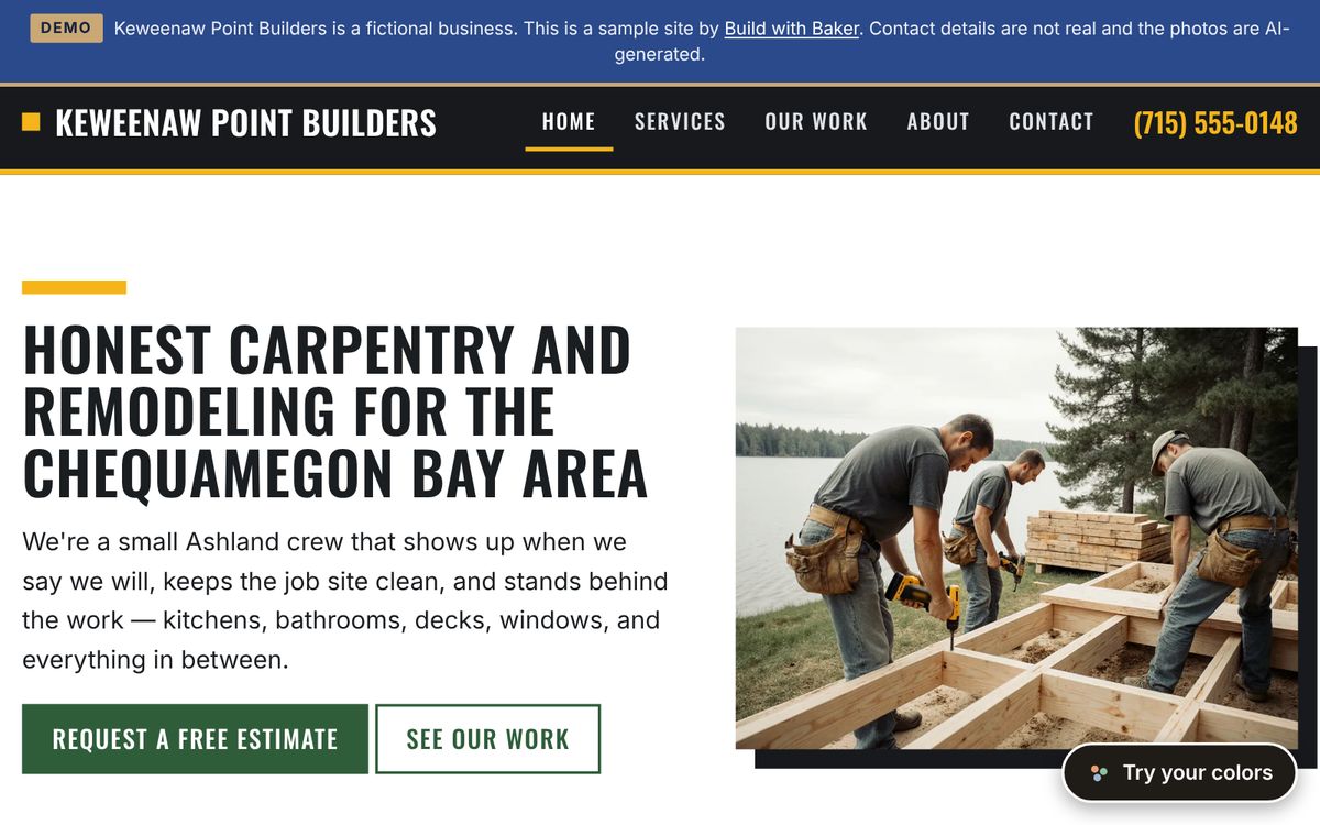 Keweenaw Point Builders demo home page