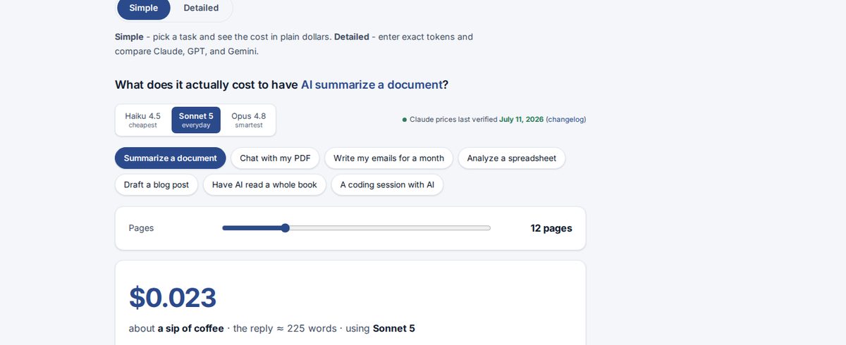 The AI Receipt showing the cost to summarize a document