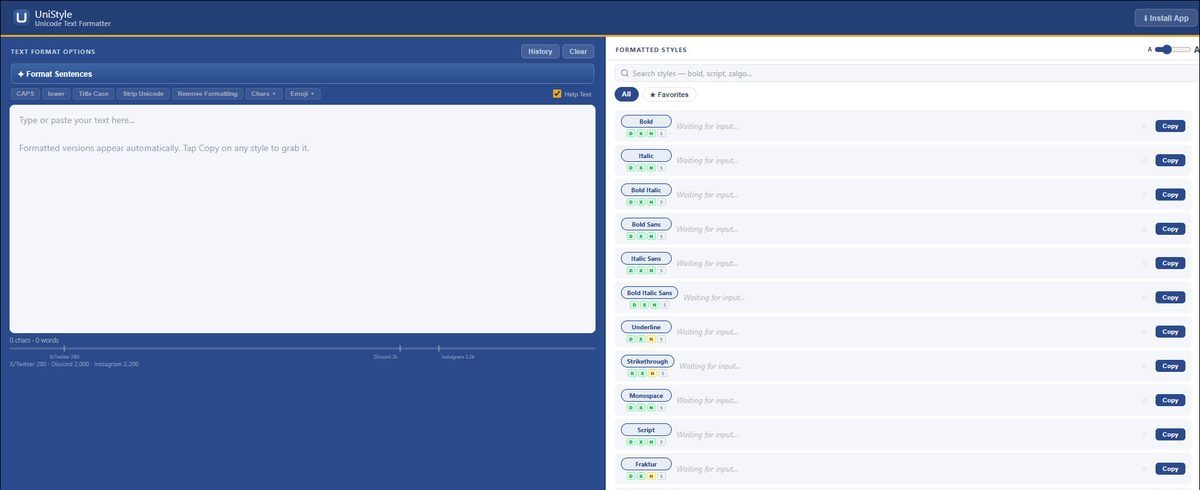 UniStyle Unicode text formatter interface